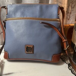 Dooney & Bourke Slate Blue & Tan Pebbled Leather Crossbody Bag Adjustable Strap